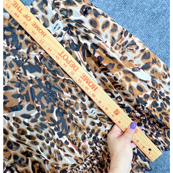 Leopard Blouse Womens Small Cropped Ruched Black Gold Tan Safari Boho Hippie - Picture 6 of 6